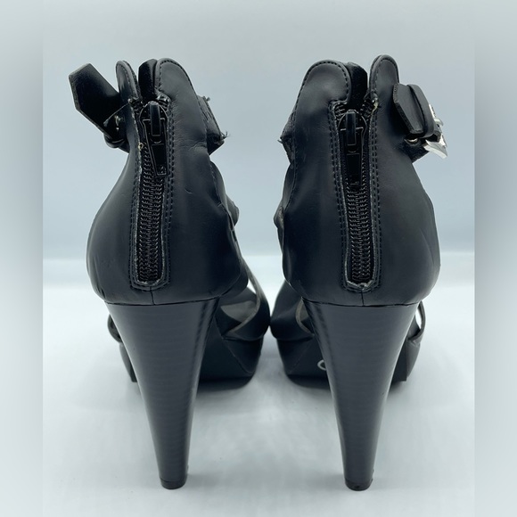 Guess Heels Black Leather Size 7 T Strap Chic Design New - Picture 12 of 16